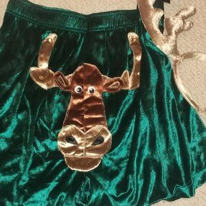 NWT Green Velvet Reindeer Boxers with Antlers L